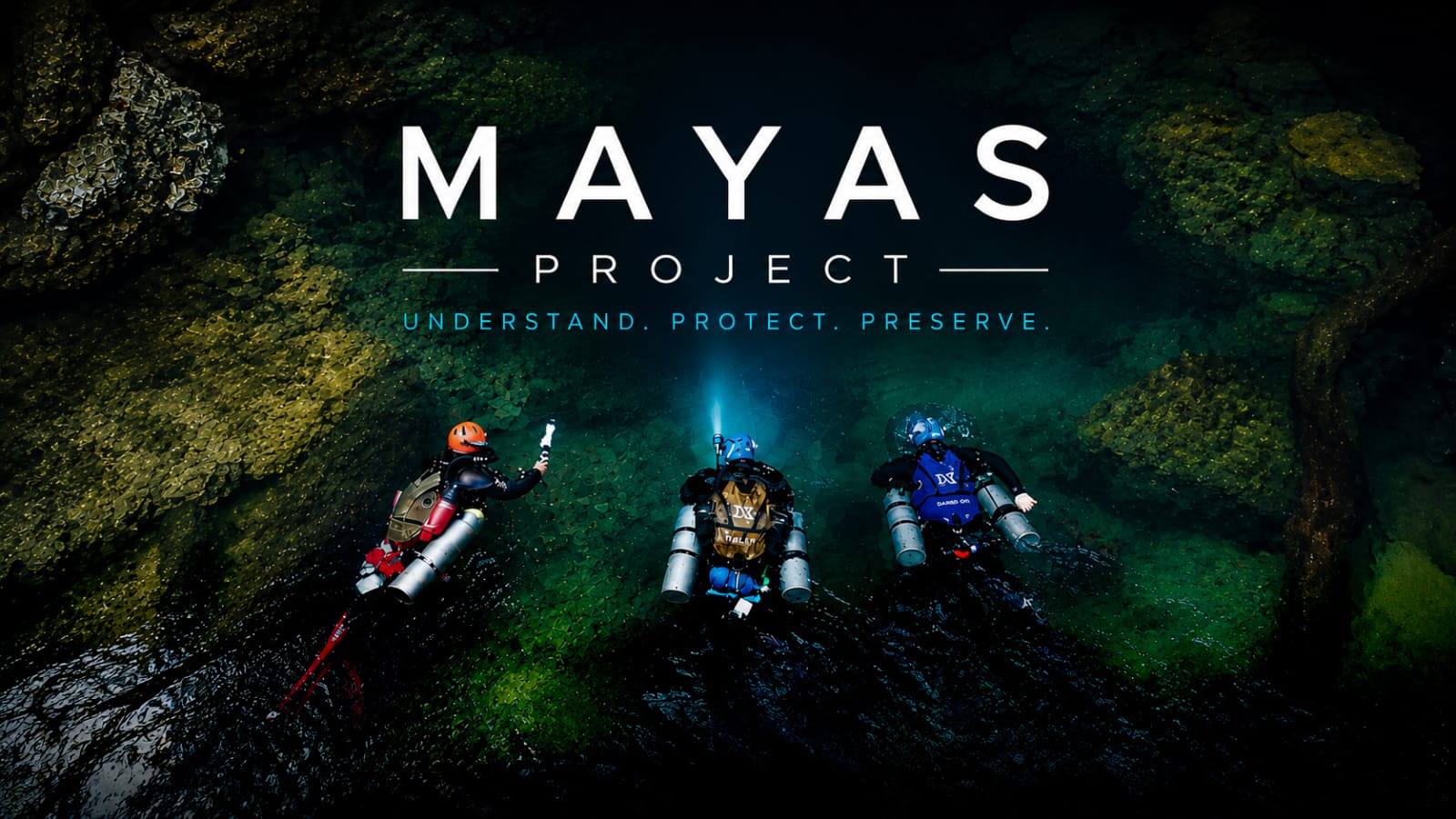 Three cave divers exploring the Yucatán aquifer in Mexico – Project MAYAS